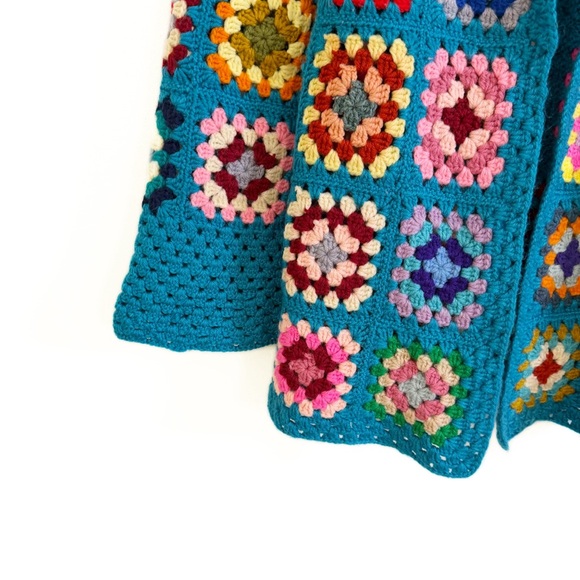 Womens Medium Large Granny Square Crochet Knit Cardigan Sweater Boho - Picture 4 of 7